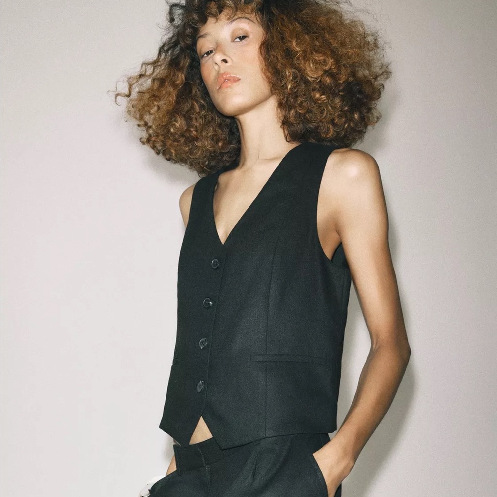 ZARA Linen Blend Black Vest - Size Small